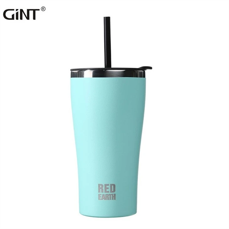 Double Wall Stainless Steel Colorful Travel Office Coffee Water Tumbler With Straw
